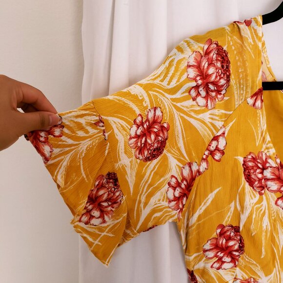 Lulus Garden's Glory Mustard Yellow Floral Print Culotte Jumpsuit Size XL - Picture 14 of 16